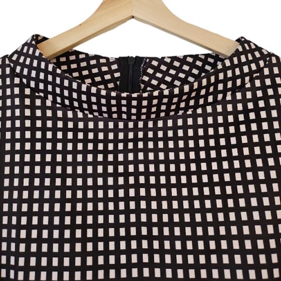 FHQ Collection Half Turtleneck 3/4 Sleeve Drop Shoulder Brown Checked Tunic XL - Picture 4 of 10